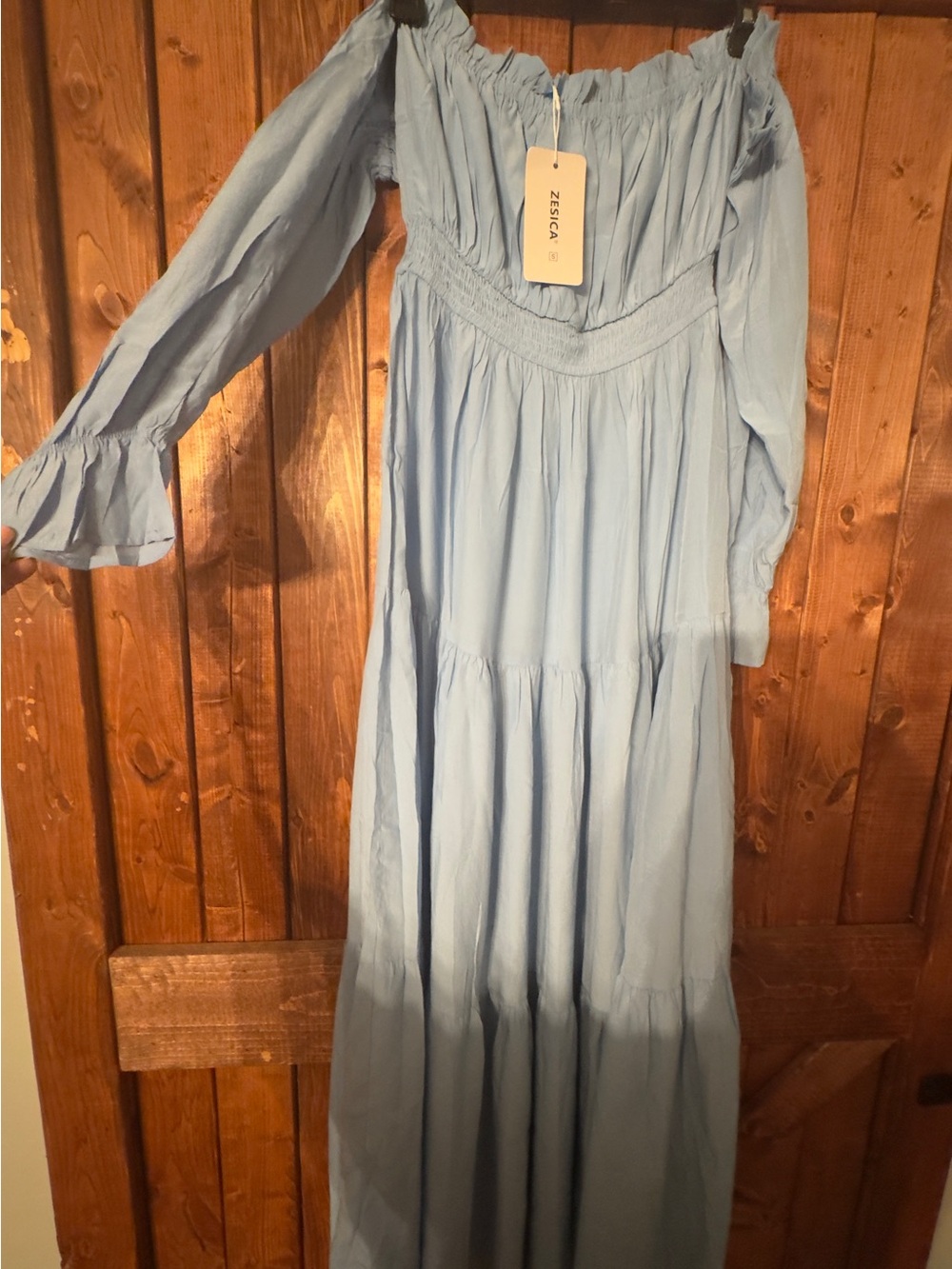 Zessica Light Blue Off-Shoulder Maxi Dress
